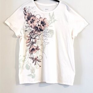 Sonoma Cream Short Sleeve Scripture Tee with Pink Floral and Sage Print Size XL